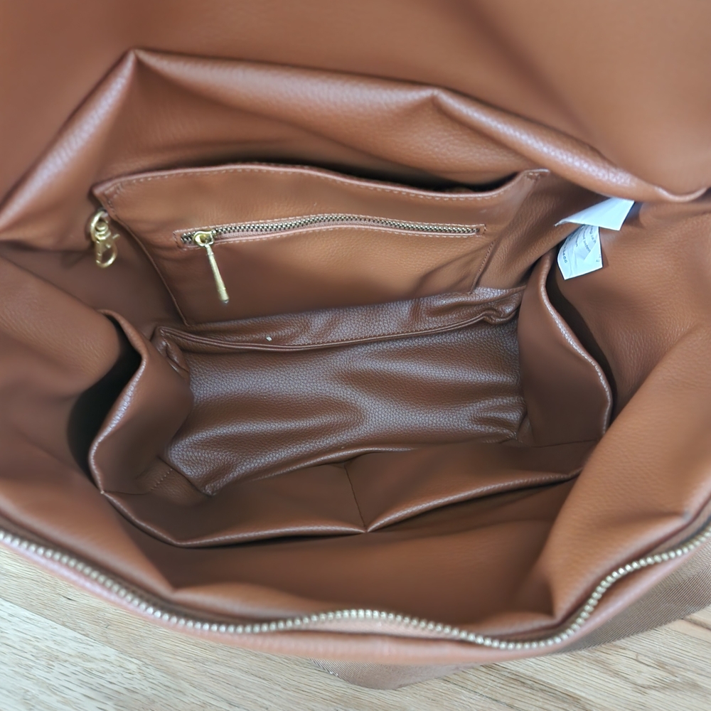 Fawn Leather Diaper Bag With Stroller Straps - Picture 4 of 7